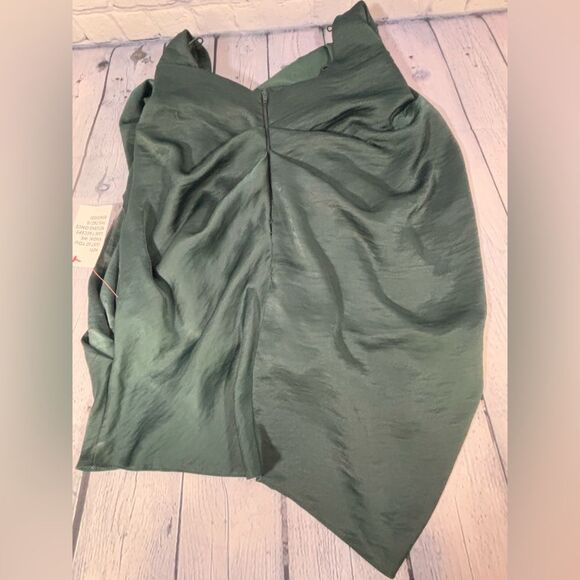 NWT ASOS Forest Green Satin Twill Halter Drape Neck Holiday Festive Mini Dress 2 - Picture 4 of 10